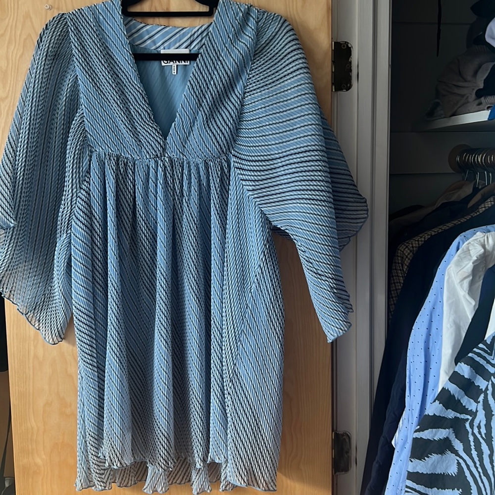 Blue Ganni Georgette Mini Dress